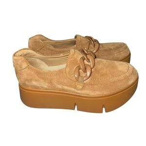 Naked Feet Camel Princeton chunky platform suede sneaker loafer women's size 8